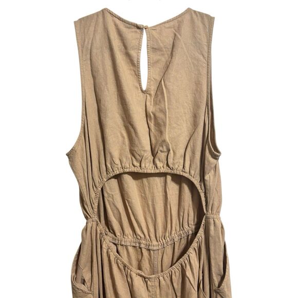 Universal Thread Linen Jumpsuit Plus Sz XXL Tan VNeck Cutout Back Elastic Waist - Picture 7 of 9
